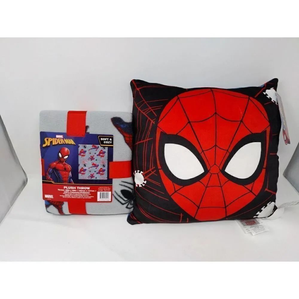 Spider Man Squishy Pillow and Soft and Comfy Colorful Throw 40 x 50 inches